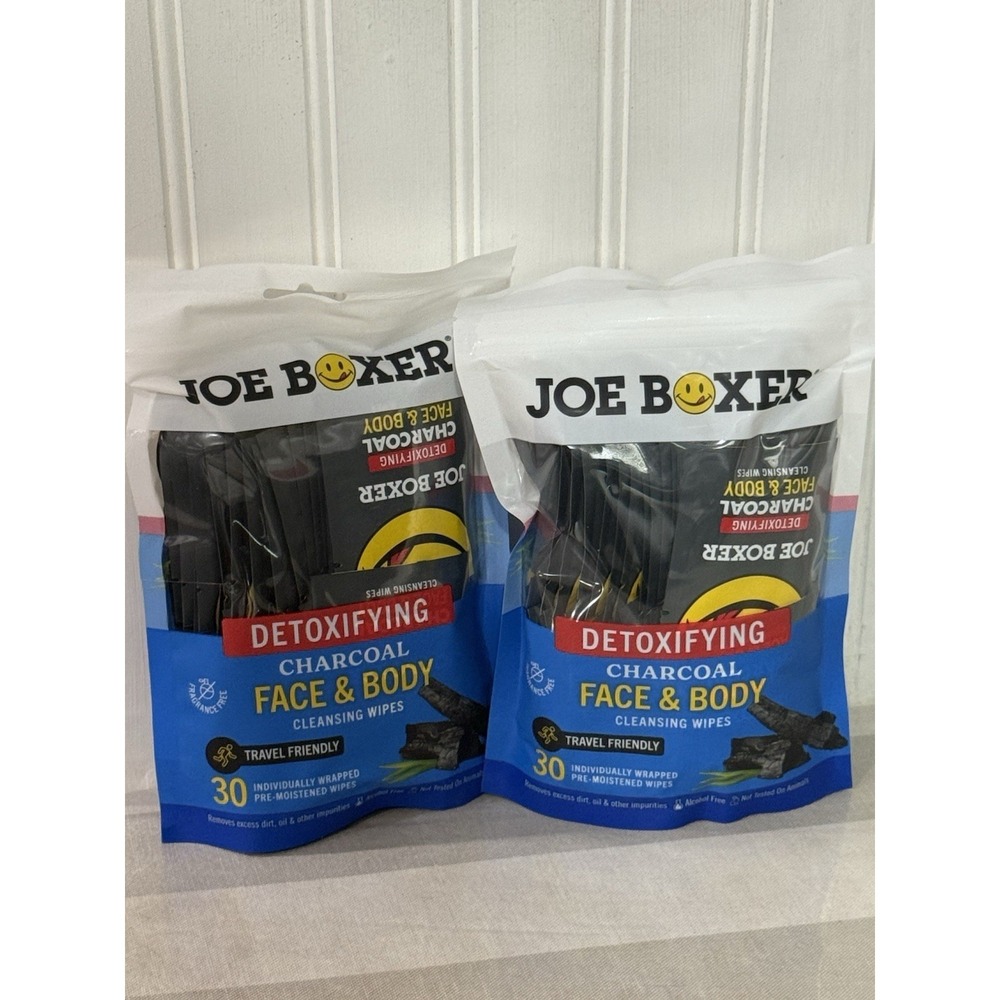 2  Qty New Joe Boxer Detoxifying Charcoal Face & Body Cleansing Wipes 30 Ct Each